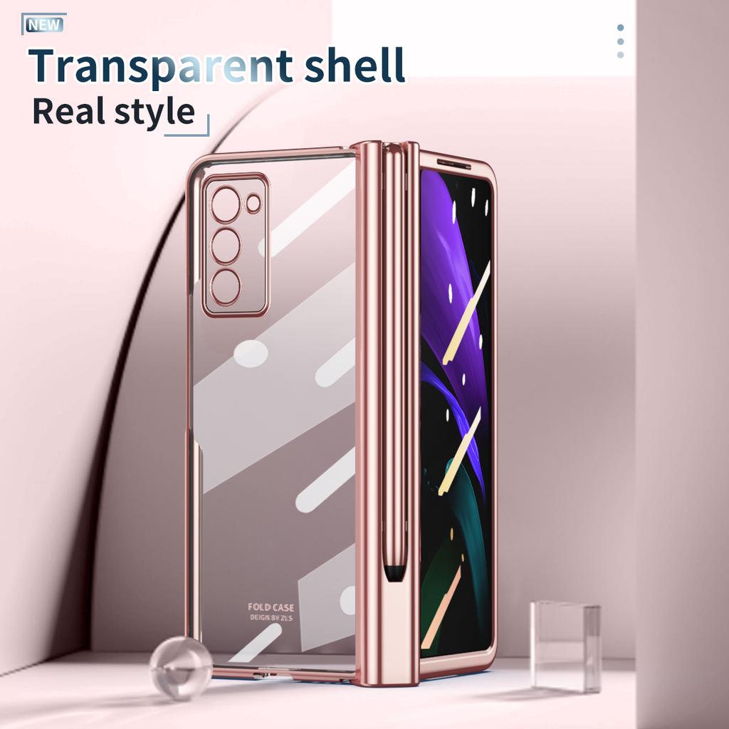 Luxury Plating S Pen Holder Clear Case For Samsung Galaxy Z Fold 3 4 Fold4 5g Fold3 Fold 2 Fold2 With Screen Protector Film