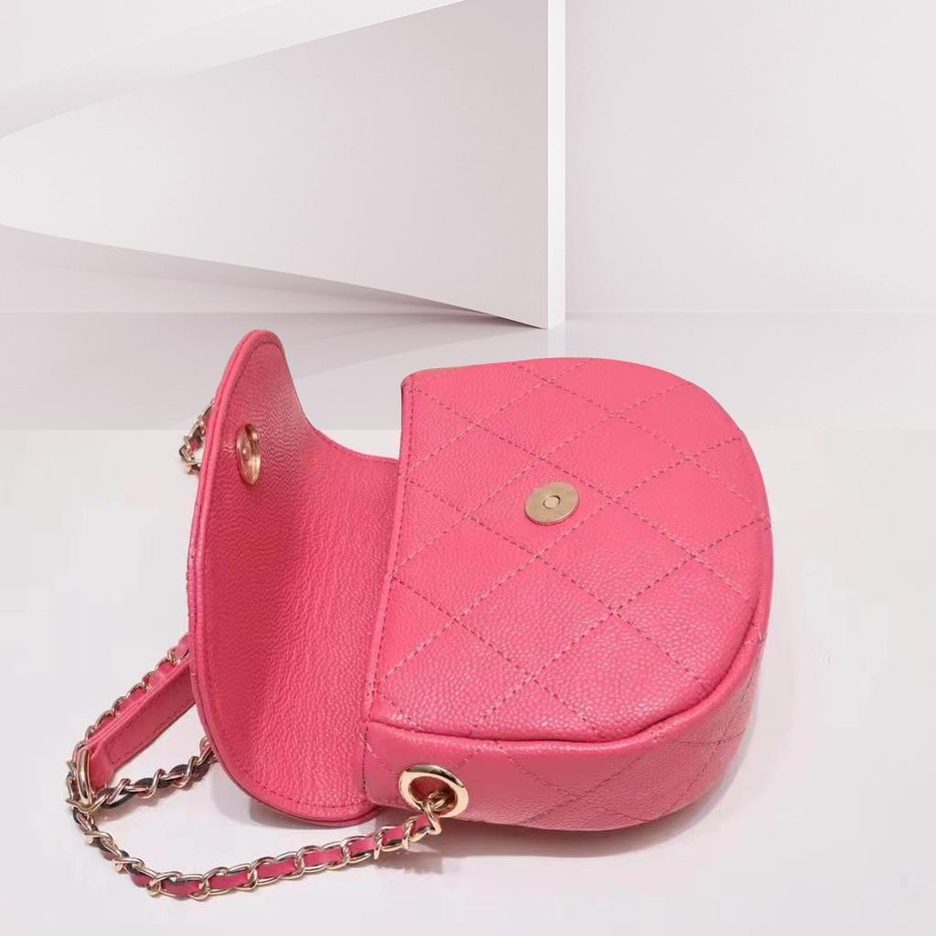 Caviar Seeking Stability Cowhide Single Oblique Span Bag Leather Saddle Bag Rhombus Embroidered Women'S Mini Bag