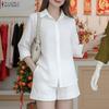 ZANZEA Women 3/4 Sleeve Blouse and Shorts Summer Two Piece Suit Sets