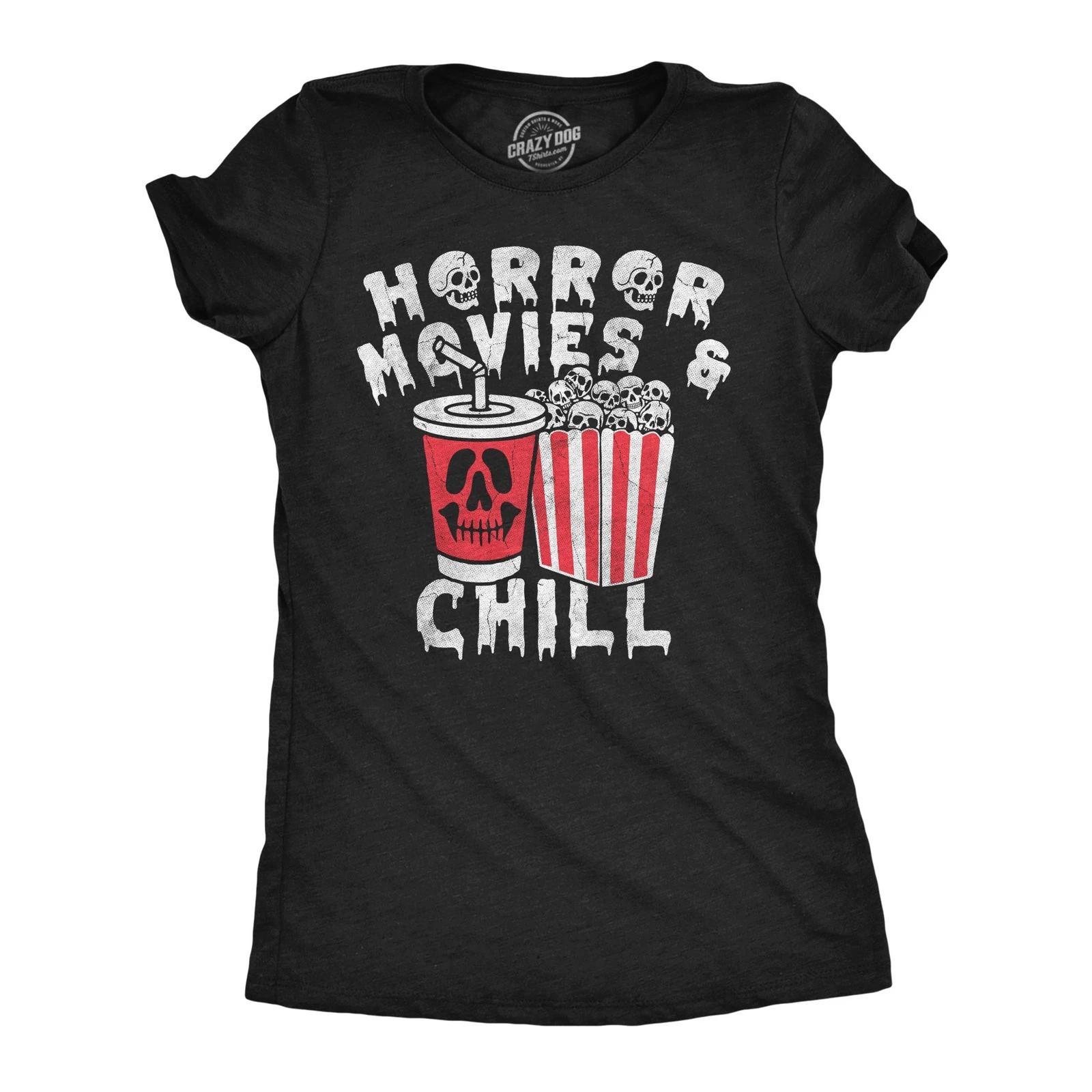 Womens Funny T Shirts Horror Movies And Chill Sarcastic Halloween Movie Graphic XL