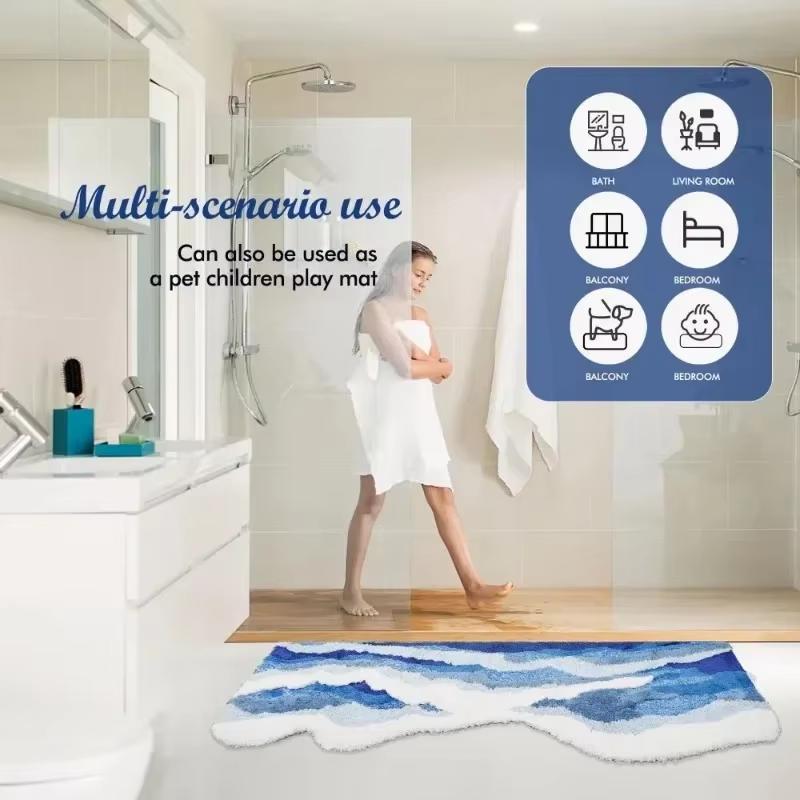 Imitation Cashmere Carpet Beach Wave Creative Non-slip Bathroom Carpet Bedroom Bedside Carpet Living Room Door Mat Home D