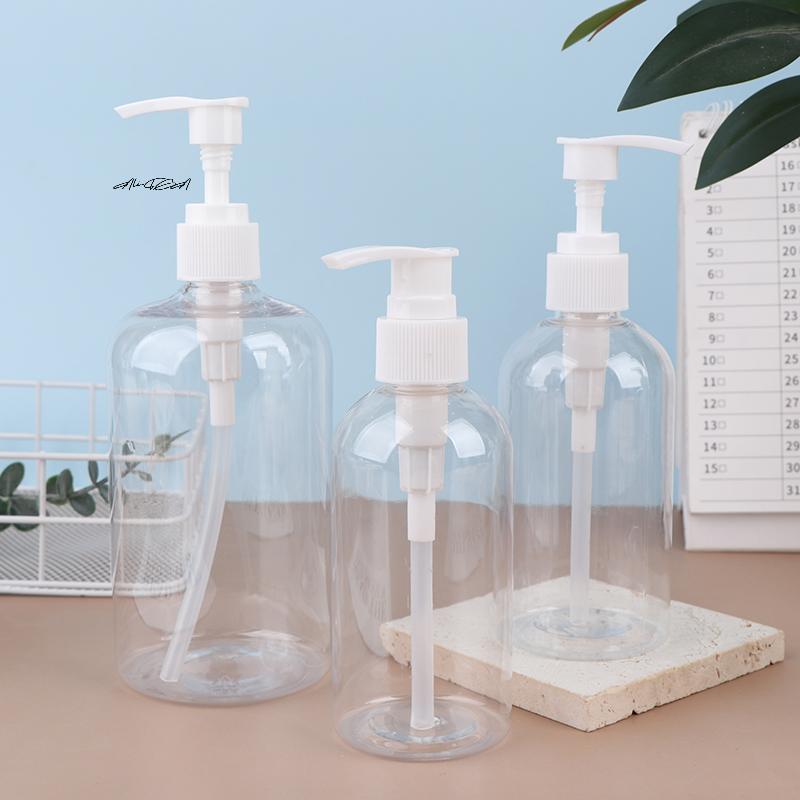 Portable 200-500ml Empty Pump Dispenser Cylinder Bottles for Liquid Soap Shampoo Lotion Durable Refillable Containers