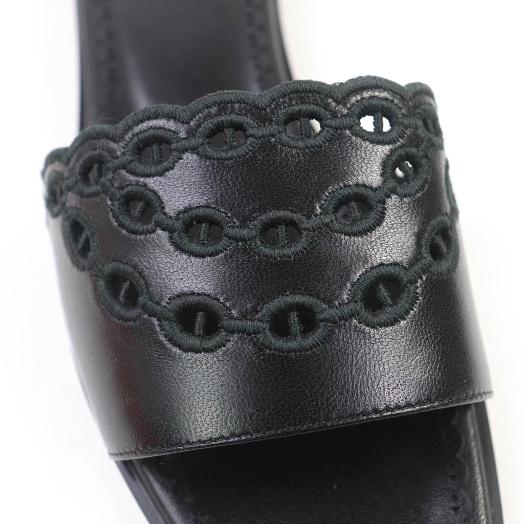 Hermes Sandals Frog Chaine d'Ancre Leather Flats Black Leather Women 36.5 Used