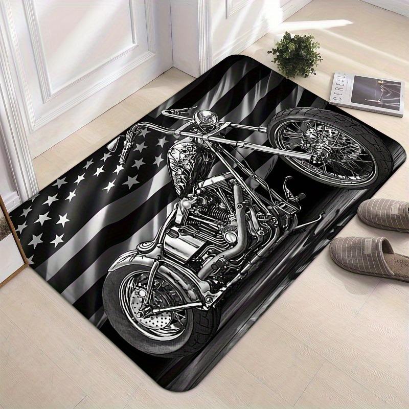 Retro Motorcycle Print Floor Mat - Slip-resistant Suitable for Kitchens Living Rooms Bedrooms Laundry Rooms and Bathrooms