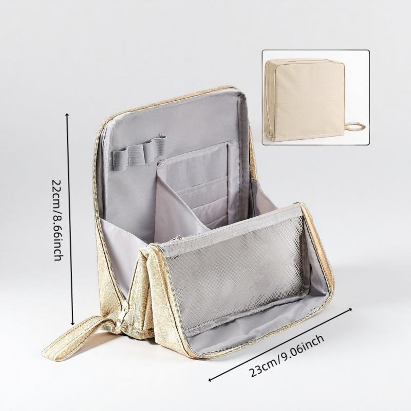 Large-Capacity Cosmetic&Stationery Organizer Bag Multifunctional Portable Multi-Layer Beauty Cosmetic Bag with Mesh Compartments
