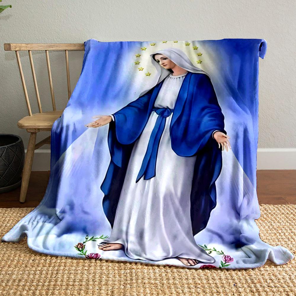 Virgin Mary Illustration with Blue RobeFlannel blanket for bedroom, living room, sofa, and nap