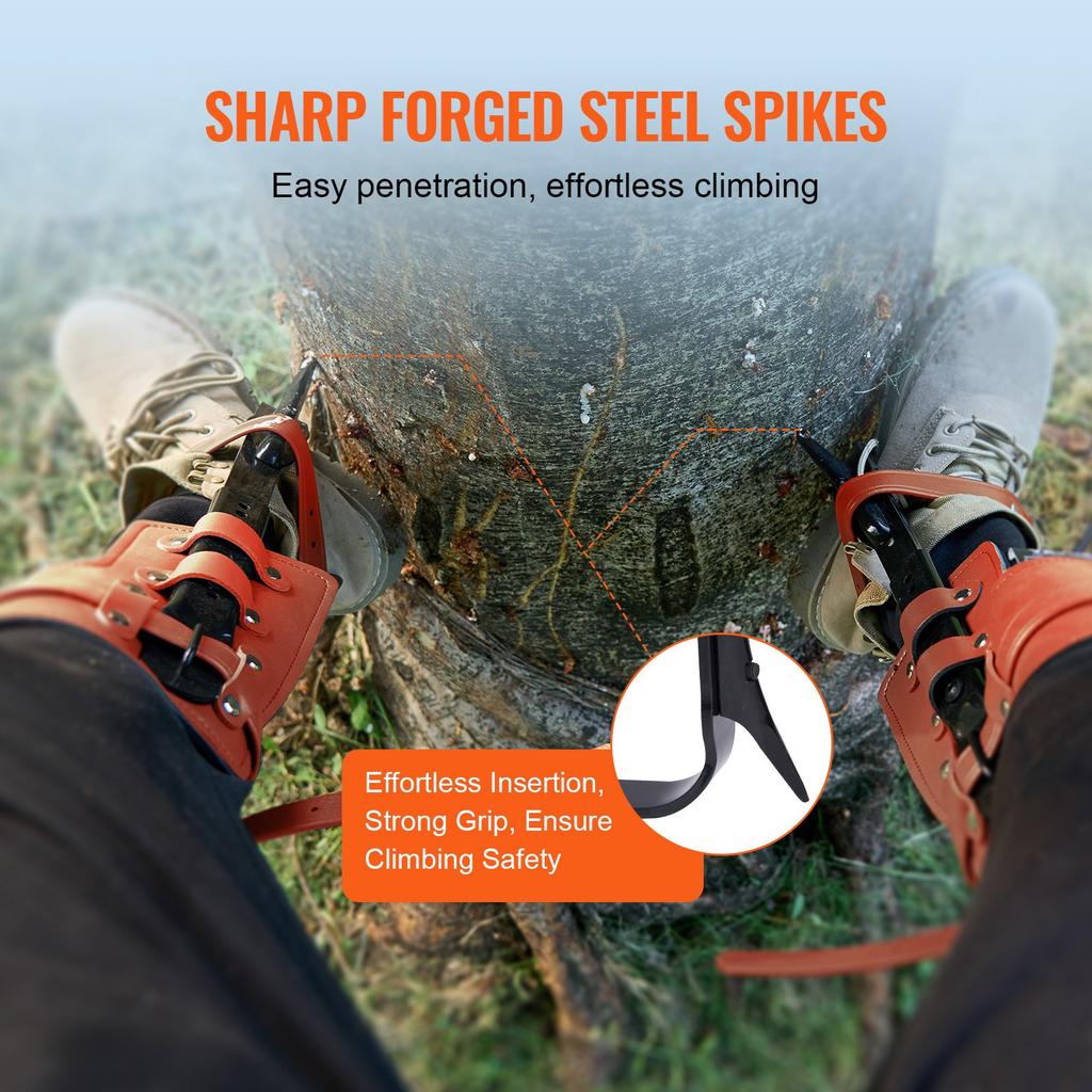 VEVOR Tree Climbing Spikes Set, 1 Pair Alloy Steel Climbing Spurs with Safety Rope and Safety Harness, 350lbs Load Capacity Tree Climbing Gear