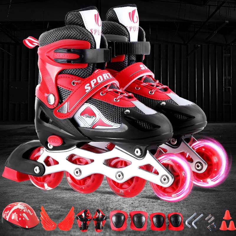 Adjustable Children's Inline Roller Skates Set with PVC Flash Wheels, Helmet, and Protective Gear