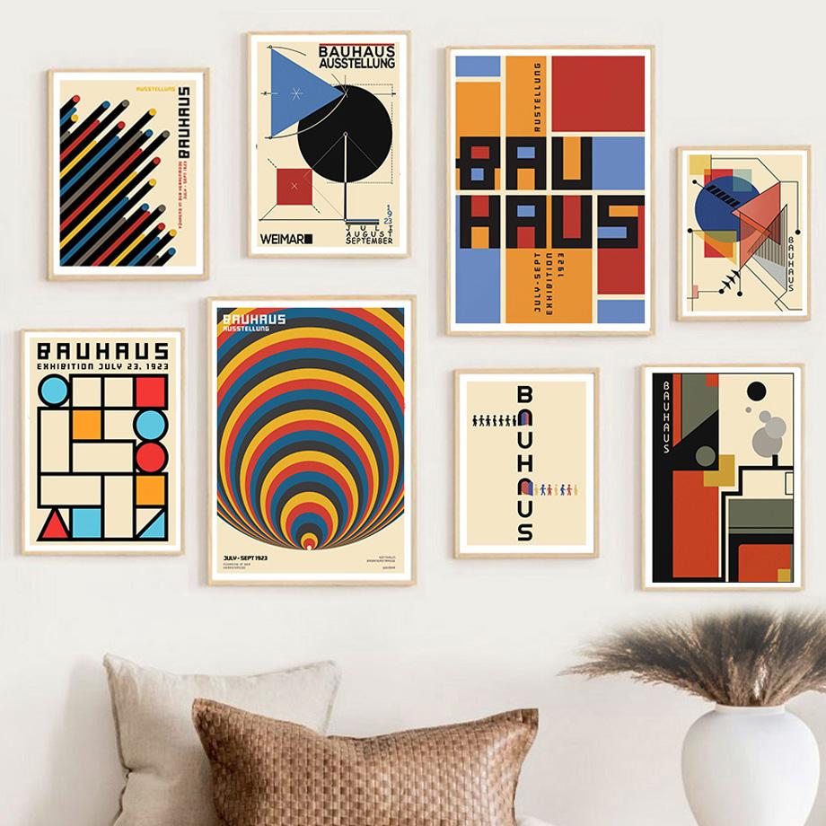 Bauhaus Linie Farbblock Geometrische Wandkunst Poster und Drucke Abstraktes Leinwandgemälde Hotel Bar Bilder für Wohnzimmerdekor