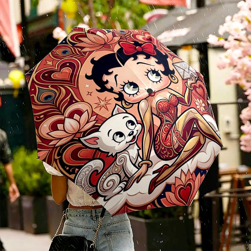 Betty Boop Print Umbrella Automatic Opening/ Closing - Portable Foldable Design - Daily Use for Travel/Outdoor - Gift for Birthday