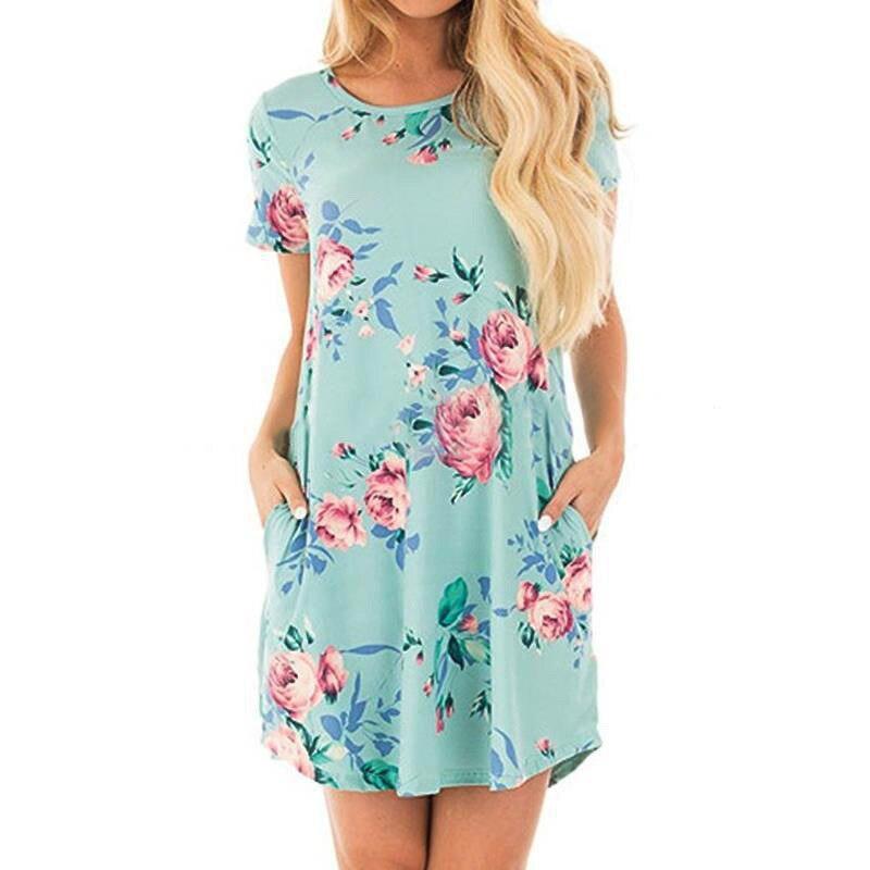 Vestidos Casuales de Verano Moda Estampado Floral Mujer Mini Vestido Casual  Suelto Dama Manga Corta O-cuello Vestido Vestidos rorh comprar a buen  precio — entrega gratuita, reseñas reales con fotos — Joom