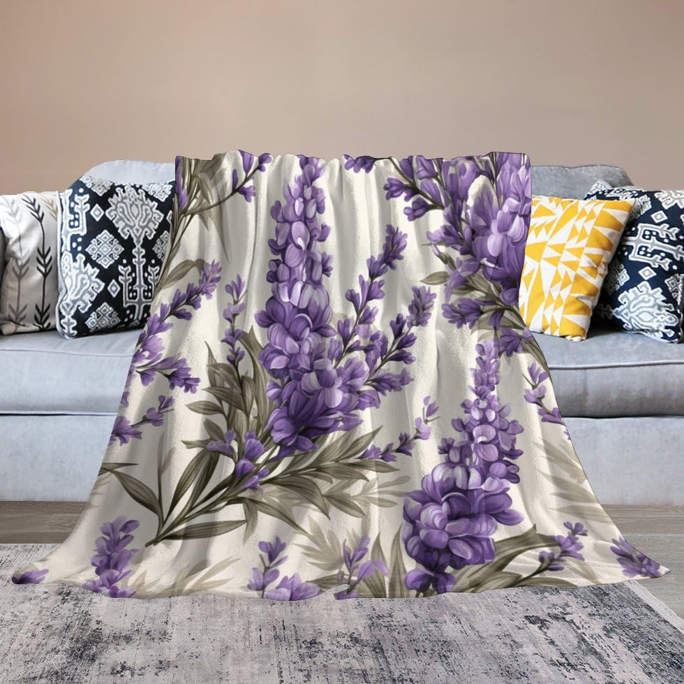 Schöne lavendelfarbene Blumenmuster-Kuscheldecke Weiche lila botanische Blumen-Decke Modische flauschige Fleece-Decke Twin King Size