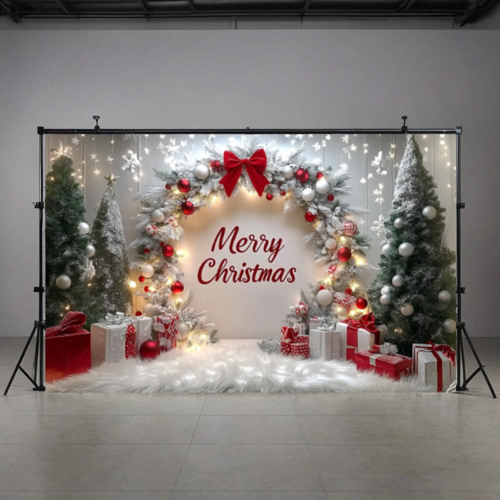 Christmas Decoration Arch Christmas Trees Gift Box Background Merry Christmas Banner Party Photo Backdrop Photography Background