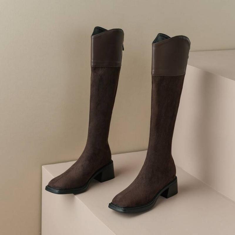 

Korean version of the new medium-heeled high boots, comfortable square-heeled thick-soled non-slip leather boots, zipper solid-color Martin boots aft 39