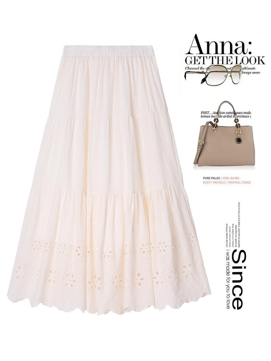 

Нежная и милая юбка А-образного силуэта с вышивкой, белая юбка, весна-лето 2025, новинка, юбка средней и длинной длины с высокой талией One Size