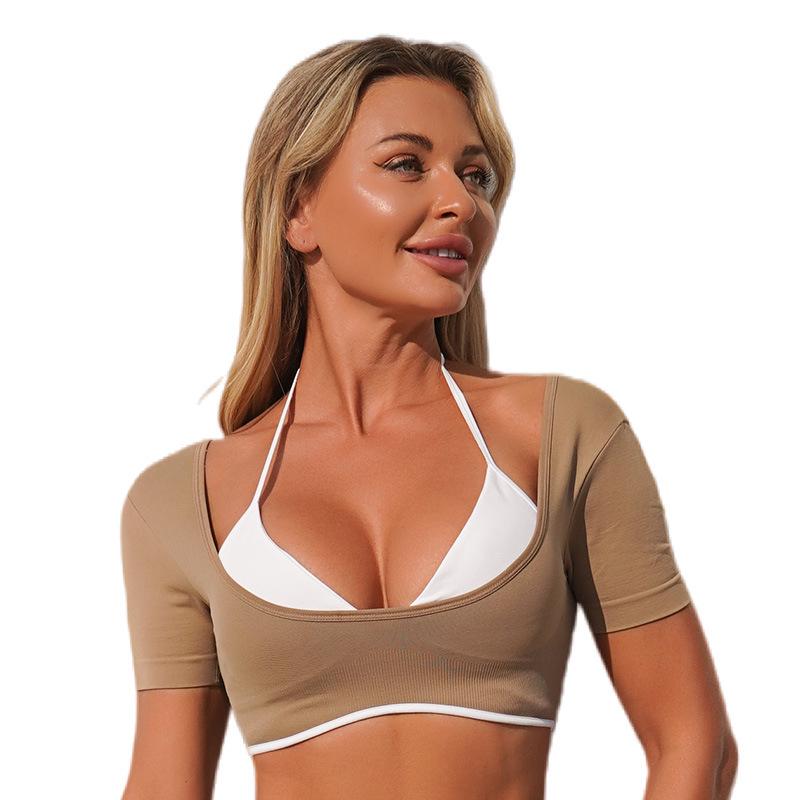 

Women s Color Block Quick-Dry Yoga Bandeau Top with Built-in Padding - Breathable & Stylish Small