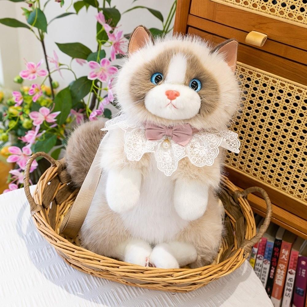 New Realistic Cat Simulated Puppet Cat Backpack Soft Fluffy Cute Cartoon Doll Backpack School Bags Gifts