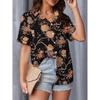 Women's Fashionable and Trendy Casual Versatile Mysterious Floral and Botanical Pattern Print Short-Sleeve Shirt