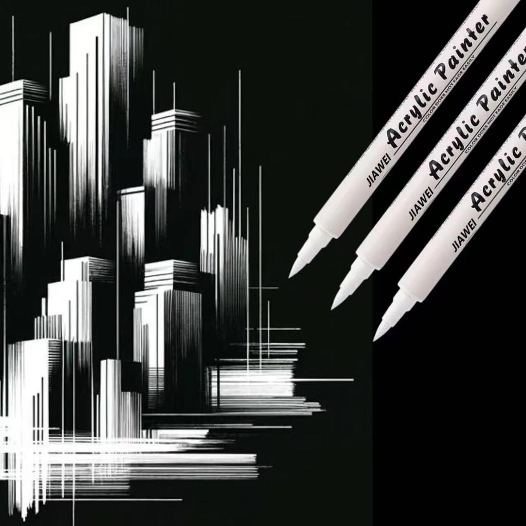 3/12pcs White Art Brush Acrylic White Paint Marker Pens, Medium Tip, Suitable For Rock Painting, Stone, Glass, Wood, Ceramics