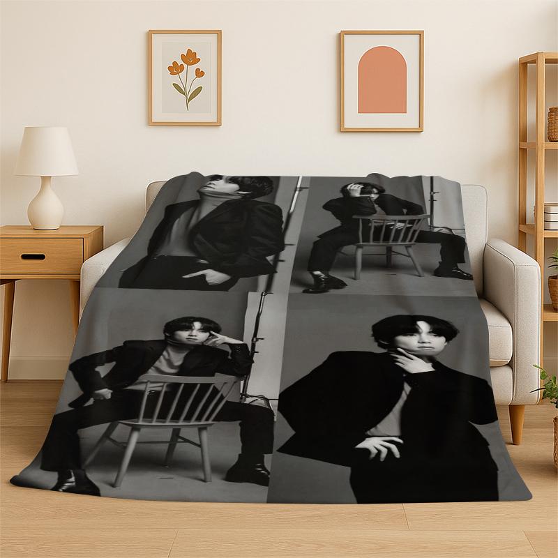 Kpop B-BTS Kim Tae Hyung V Flannel Blanket Soft Warm Throw Blanket for Bedroom Living Room Bed Travel Camping Picnic Gift Kid