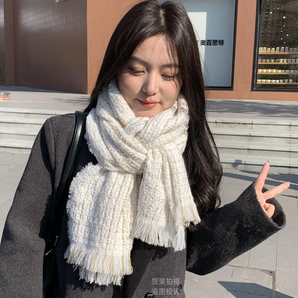 Xiaoxiangfeng Elegant Autumn and Winter New Imitation Cashmere Fringed Scarf Winter Korean Version of High-end Versatile Knitted Scarf Tide