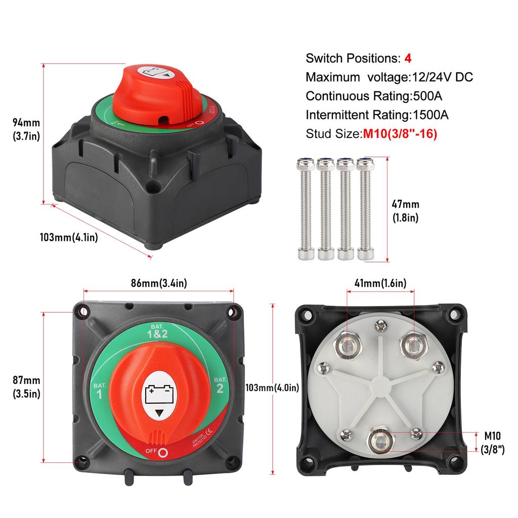 200A 300A 600A Disconnect Switch for Car 12V Battery Cutter Battery Isolator Switch 12v 2 and 4 Position Boat Battery 24V