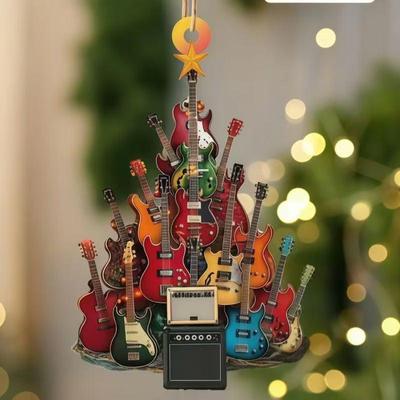 Acryl Flache Gitarre Weihnachtsbaumschmuck & Rucksackanhänger