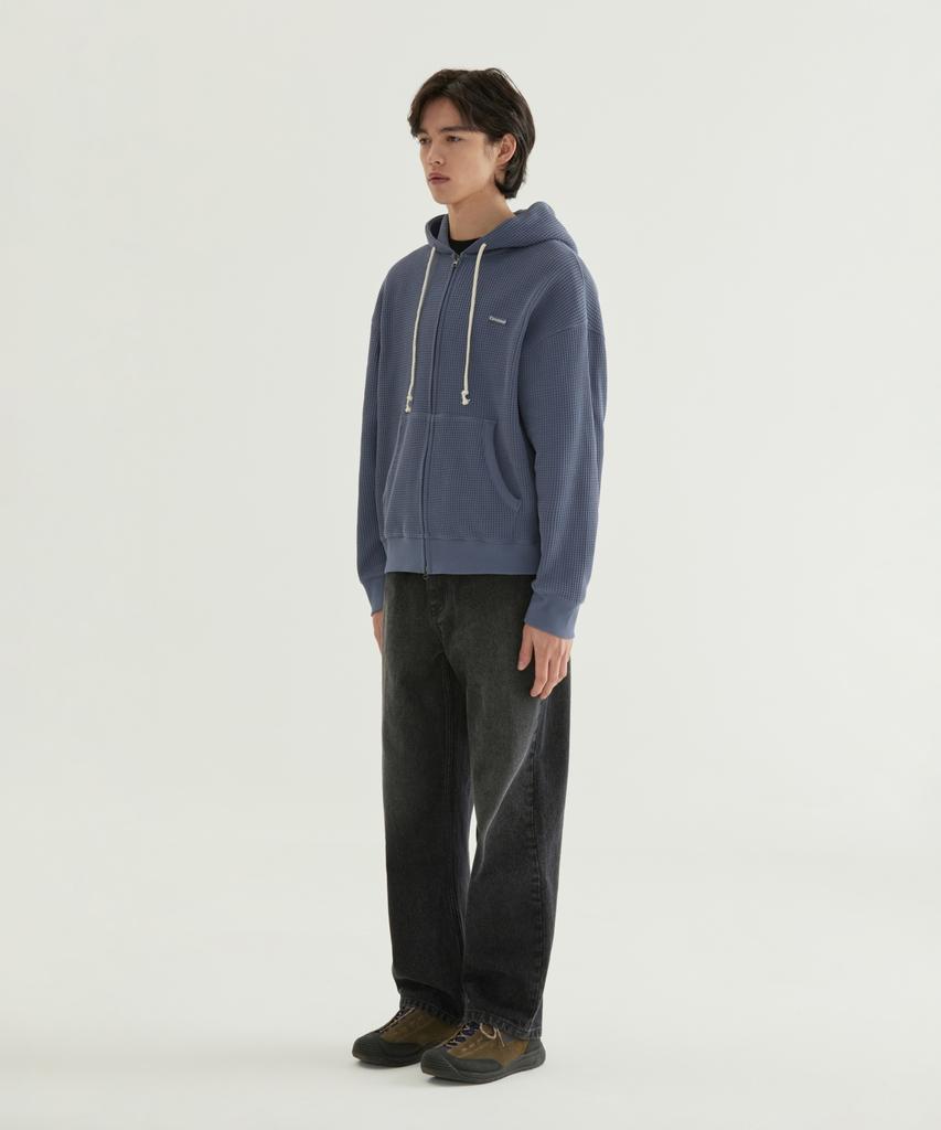 COVERNAT Small Logo Waffle Zip-Up Hoodie Blue