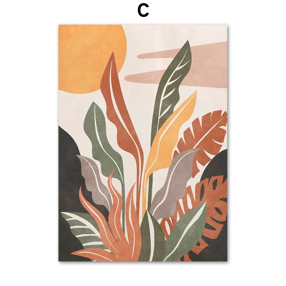 Boho Abstrakt Landschaft Geometrie Berg Regenbogen Sonne Blatt Poster Drucke Wandkunst Leinwand Malerei Wohnzimmer Heimdekor