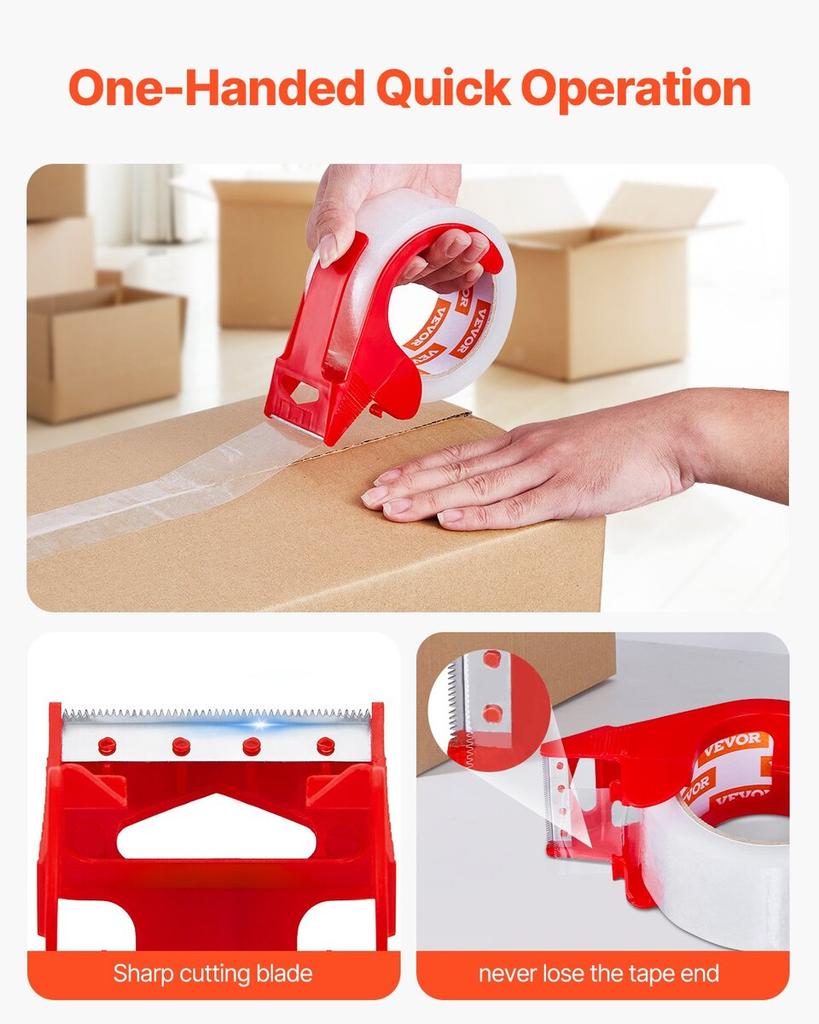 Packing Tape 6 Rolls 65 Yards Clear Shipping Tape with Dispenser 2.7 Mil