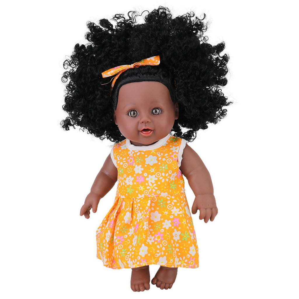 11.8in Simulated Girl Reborn Baby Early Educational African Black for Doll Bed/Sofa Accompany Supplies Vinyl Made Cute F