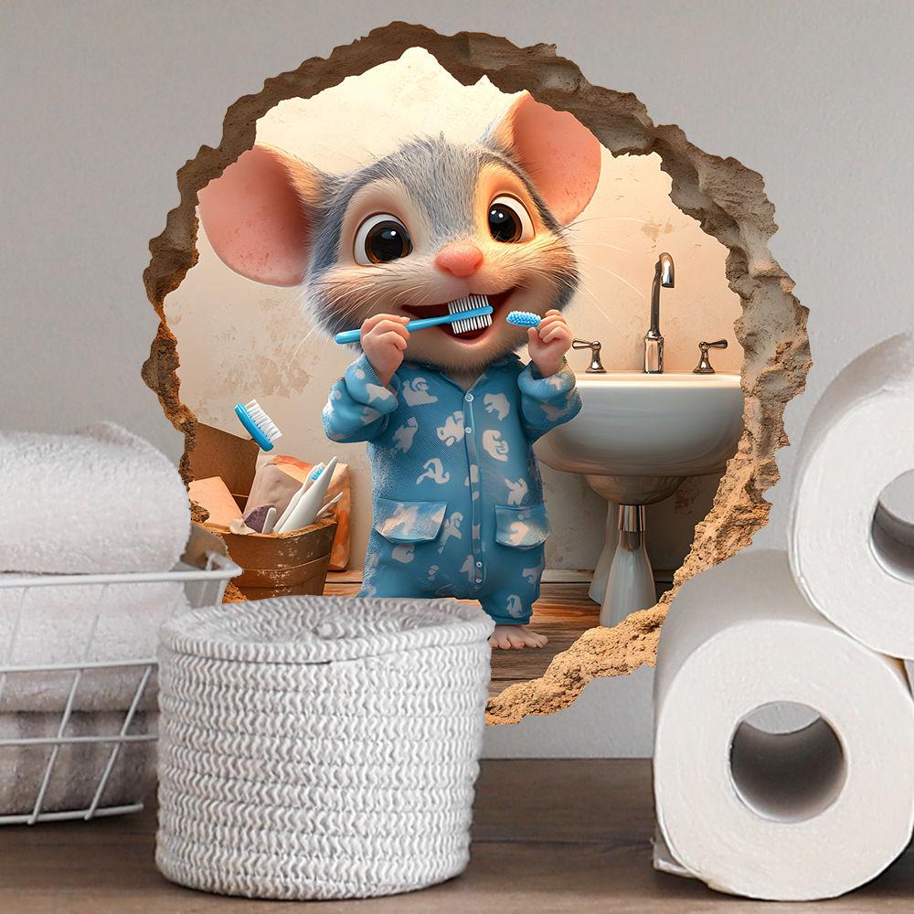Cute Mouse Brushing His Teeth Wall Sticker Living Room Wall Edge Home Decoration For Kids Bedroom Funny Rats Decals S755