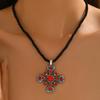 Fashion Alloy Cross Pendant Necklace with Ruby Red Crystal Vintage Bohemian Long Chain Jewelry