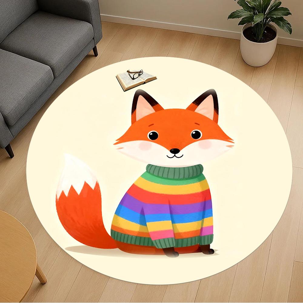 1pc fox rainbow sweater Round Chair mat Area Rug - Non-Slip, Floor Mat for Office, Bedroom, and Indoor Decor -Gift c1125003