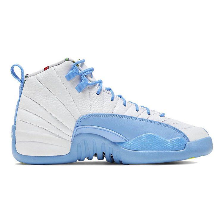 Air Jordan 12 Retro GS Emoji Barnesko Hvite University-Blå Lemon-Venom DQ4365-114