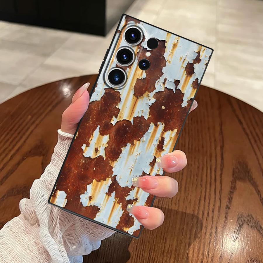 Retro Rust Design Case for Samsung Galaxy S25 Edge S20 S21 FE S24 Plus S23 Ultra Black Soft Phone Cover