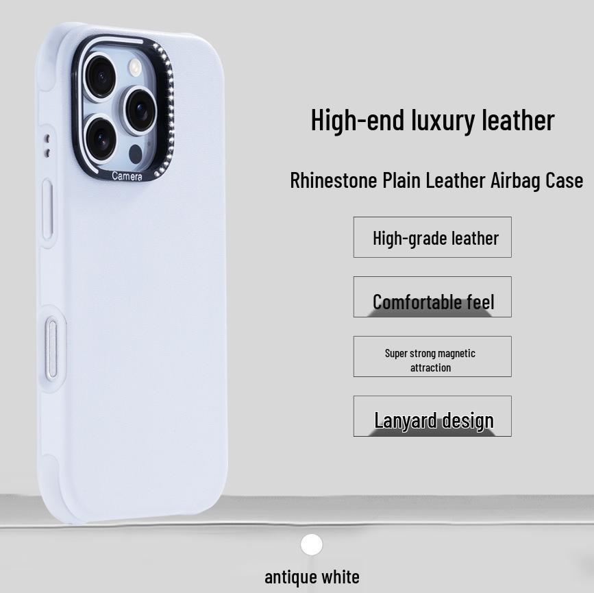 

iPhone 17 Air/Apple 16 Pro Max Luxury Diamond Magnetic Leather Airbag Case 15 Pro белый