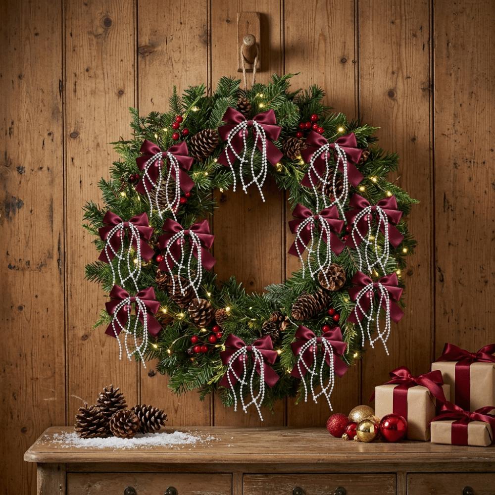 12Pcs/Set Elegant Bowknot Pearl Hanging Pendant Christmas Tree Ornaments Xmas Party Supplies