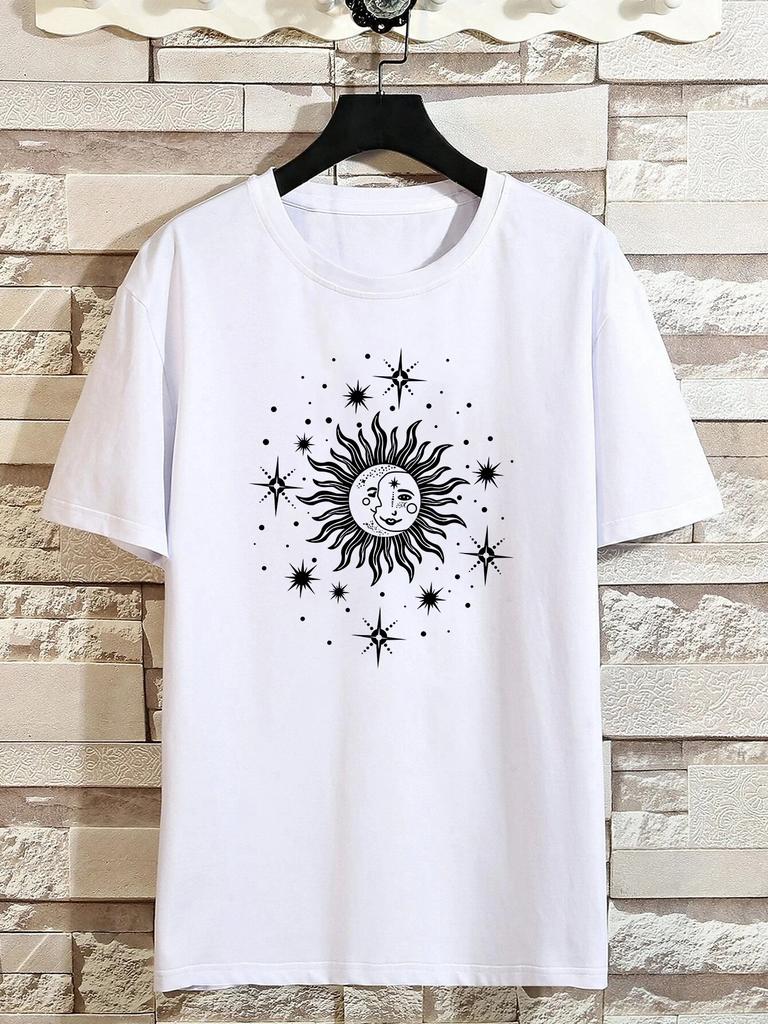 Sun Graphic Print T-Shirt for  Men's Casual Crew Neck Short-Sleeve  Fashion Summer T-Shirts Tops, Regular and Oversize Tees