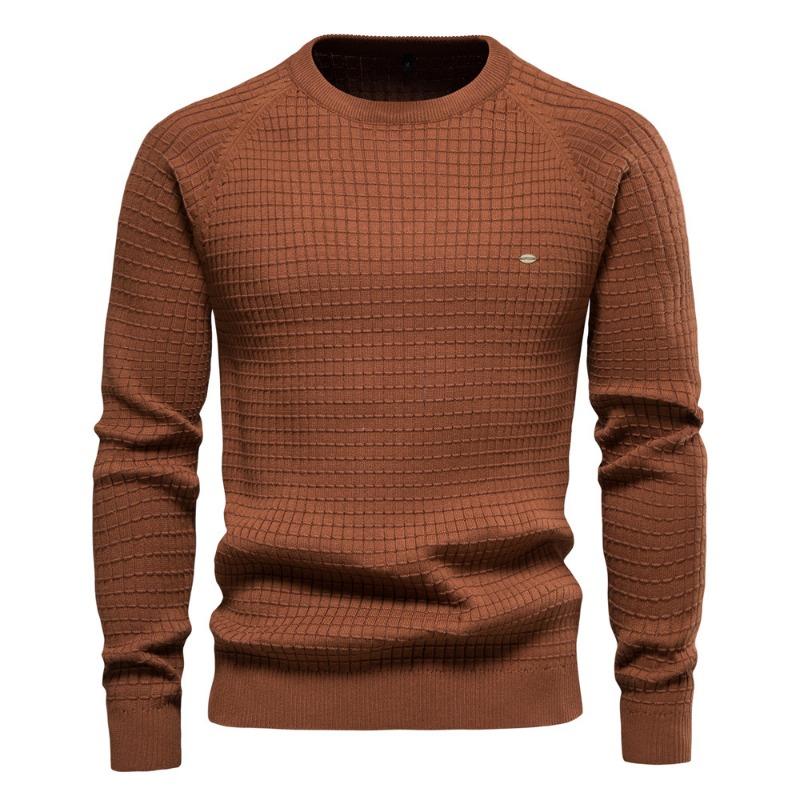 Men’s Euro Fit Solid Plaid Pullover Knit Long Sleeves Long Sleeves