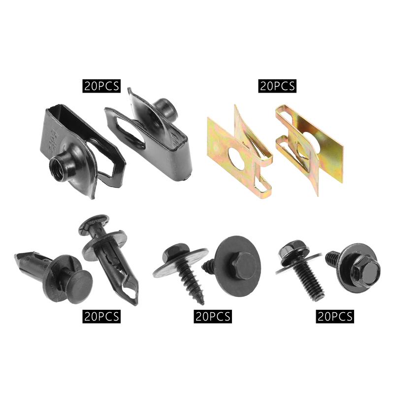 100pcs Car Screws Bolts Metal Plastic Rivet Clips for Auto Body Panels Undertray Engine Under Cover Bumper Fenders Splash Guards