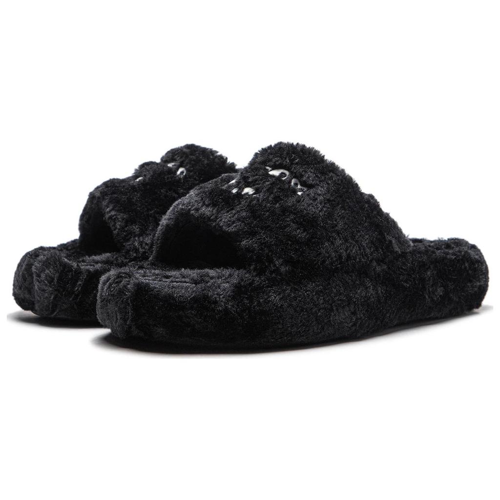 Li Ning Fluffy Comfortable Warm Trendy Versatile Casual Non-Slip Slide Sandals Unisex Footwear Black AZST023-1