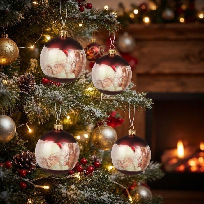 Lot de 4 boules Père noël 7 cm rouge
