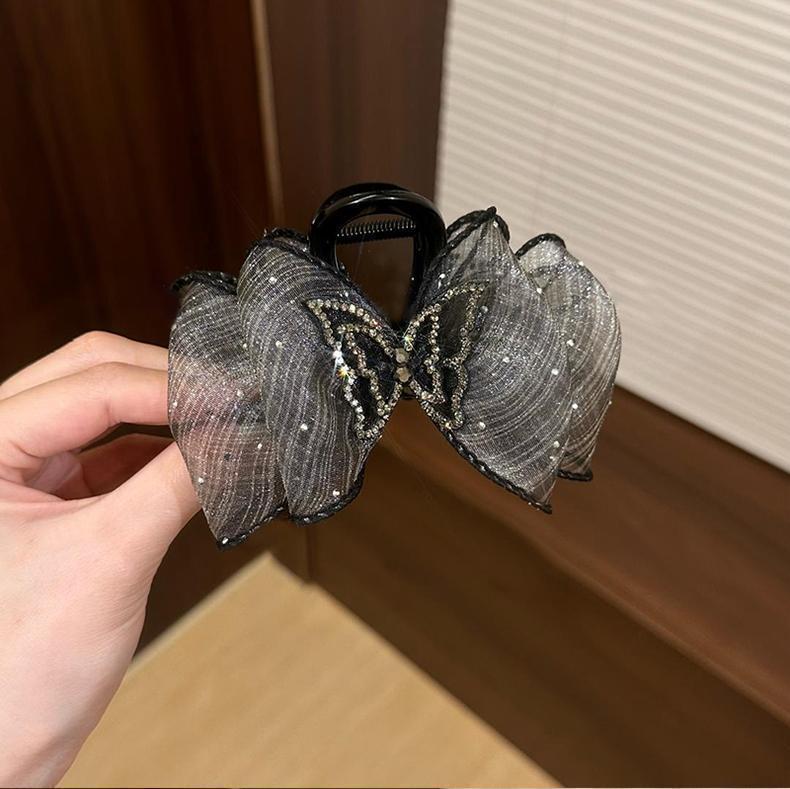 Elegant Retro Satin Bow Hair Clip for Women - Perfect for Low Ponytails and Head Ornaments