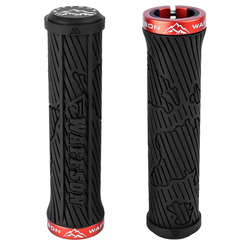 WFS World Map MTB Grips Single Clamp Ergonomic Mountain Bike Handlebar Grips Comfortable Vibration Damping for and Downhill Black with Red Lock-On –