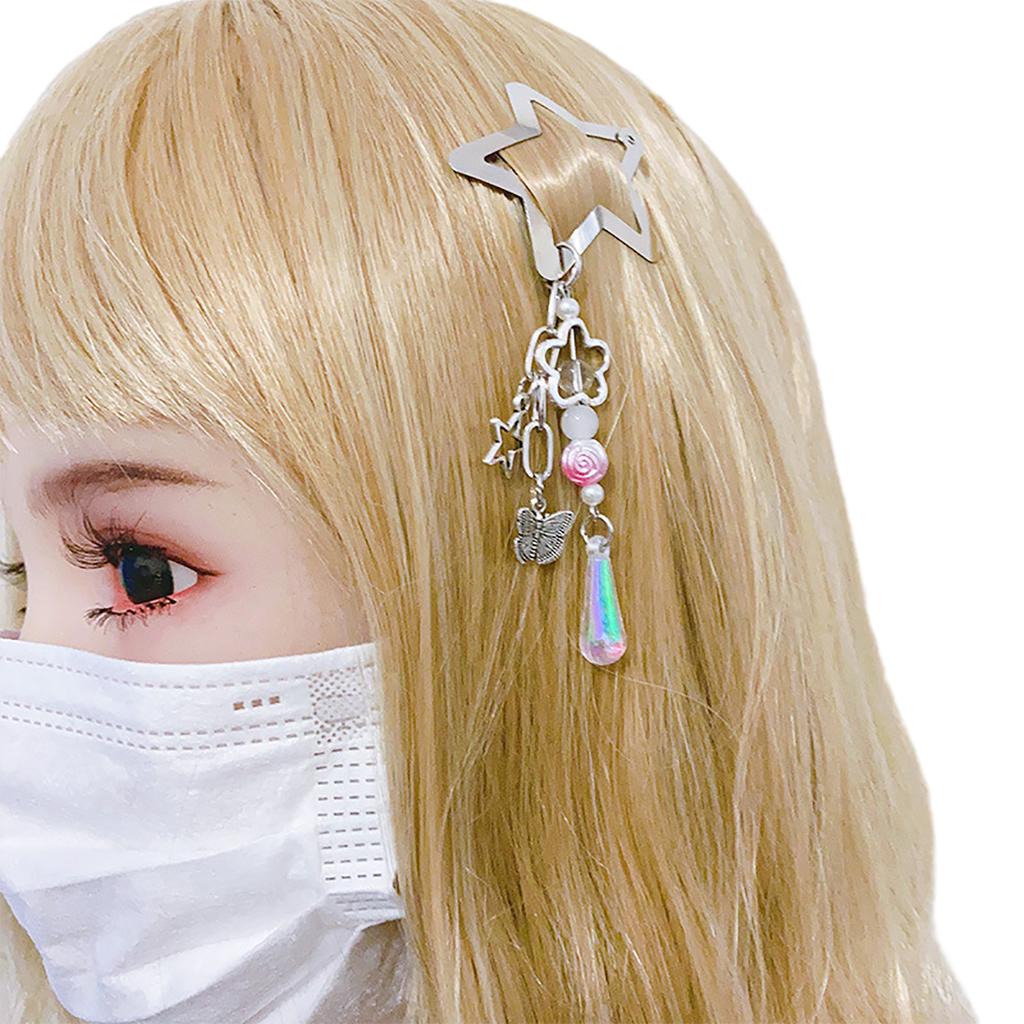 Fringed Butterfly Hair Clip for Girl Y2K Alloy Star Hairclip BobbyPin Duckbill Clip Hair Barrettes for Women Side Bangs