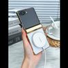 Magnetic Hinge Wireless Charge Case for Samsung Galaxy Z Flip 7 Plating PU Leather Screen Glass Cover For Galaxy Z Flip7 Case