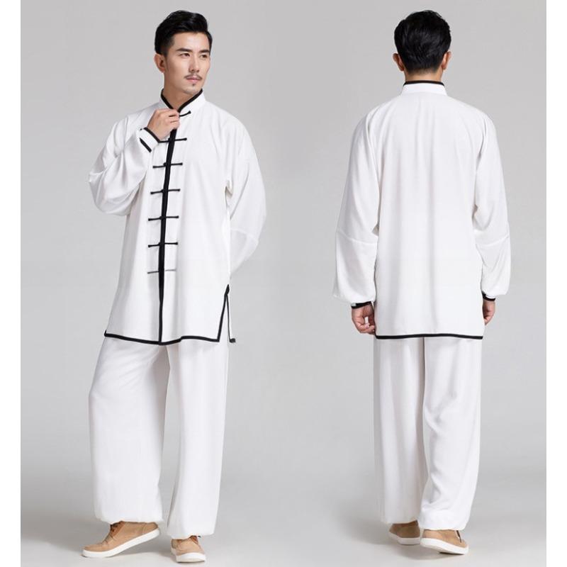 Униформа кунг-фу, традиционная китайская одежда, с длинными рукавами, ушу Тайчи, мужская униформа кунг-фу, костюм, униформа, одежда для упражнений Тай-Чи M черный белый