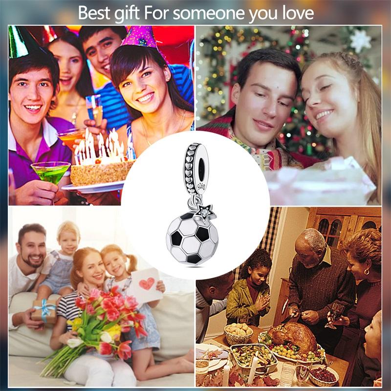 New In Copper Color Sports Fitness Series Football Beads Fit Pan Bracelet Diy Charm Pendant Woman Jewelry