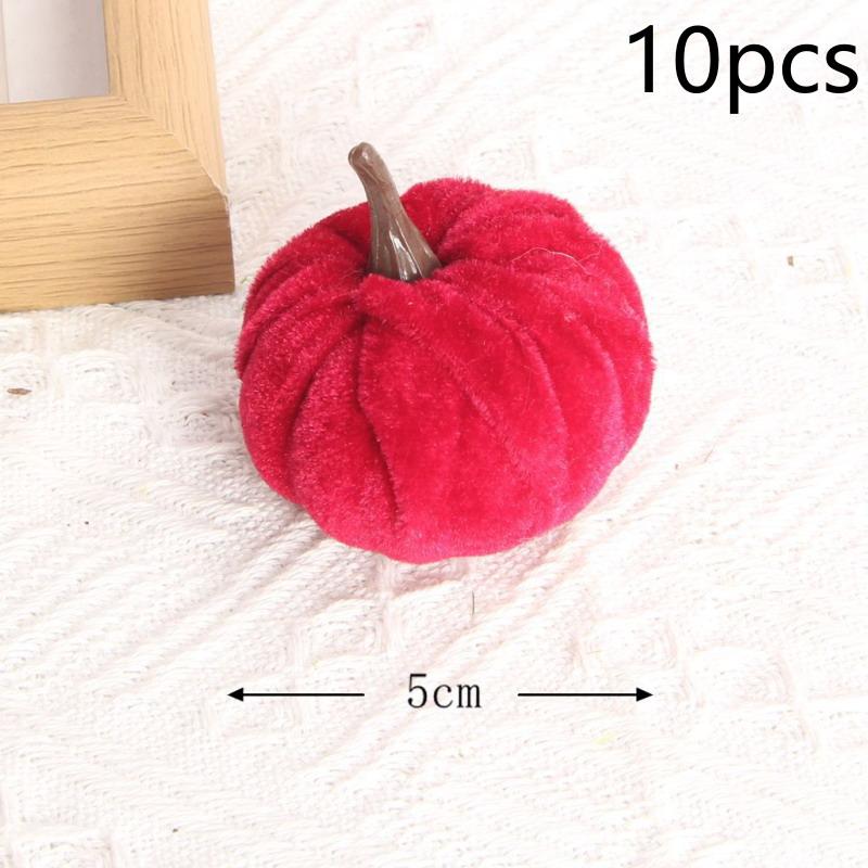 10Pcs Velvet Artificial Pumpkin Decor Desktop Pumpkin Ornament Autumn Fall Thanksgiving Harvest Festival Halloween Decoration